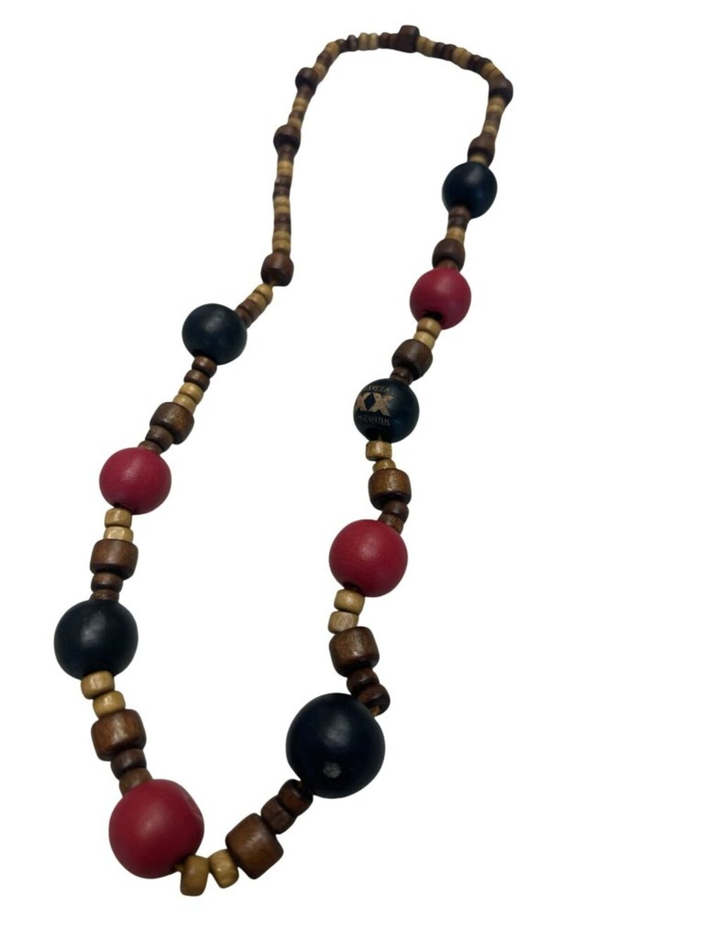 Wooden Bead Necklace Red & Black Accents Chunky Boho Wooden Festive Party
